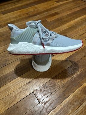 Adidas equipment adv/91-17 Light Gray Athletic Sneakers with Red Trim mens 10